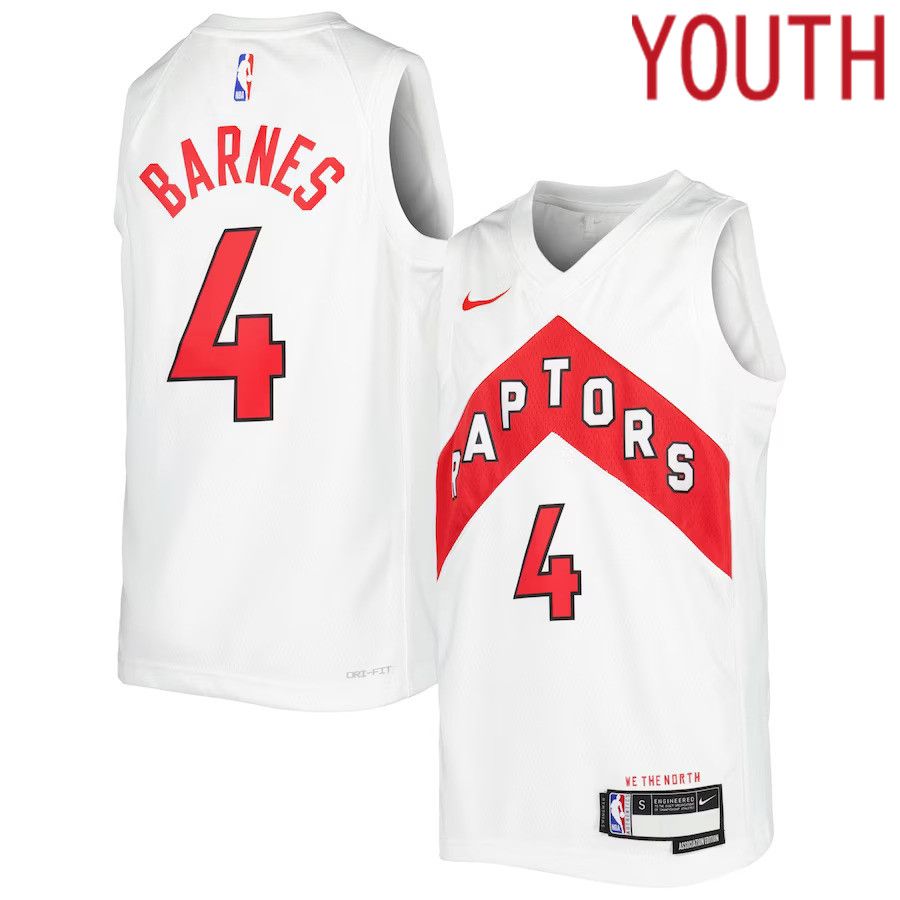 Youth Toronto Raptors 4 Scottie Barnes Nike White Swingman Player NBA Jersey